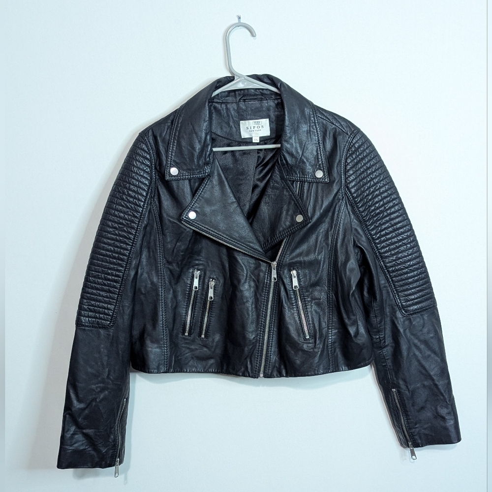 Sipos New York Women's XXL Lamb Leather Black Ribbed Moto Jacket